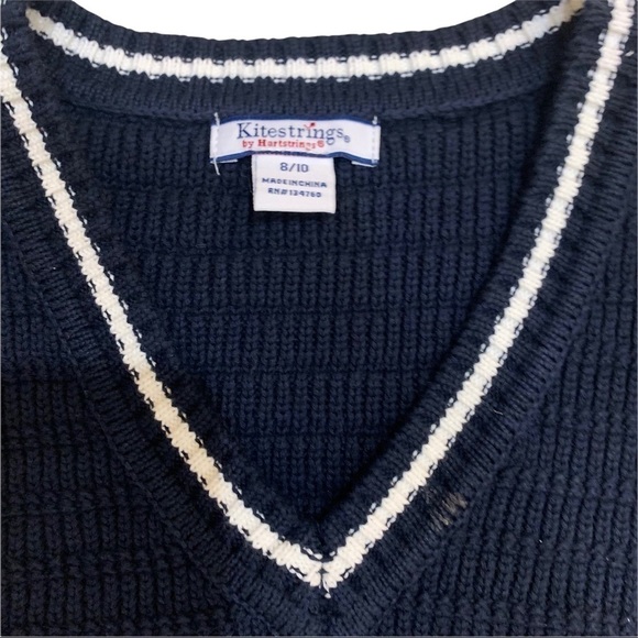 Kitestrings by Hartstrings Navy Blue Cotton Pullover V Neck Vest Sz 8/10 - Picture 3 of 6